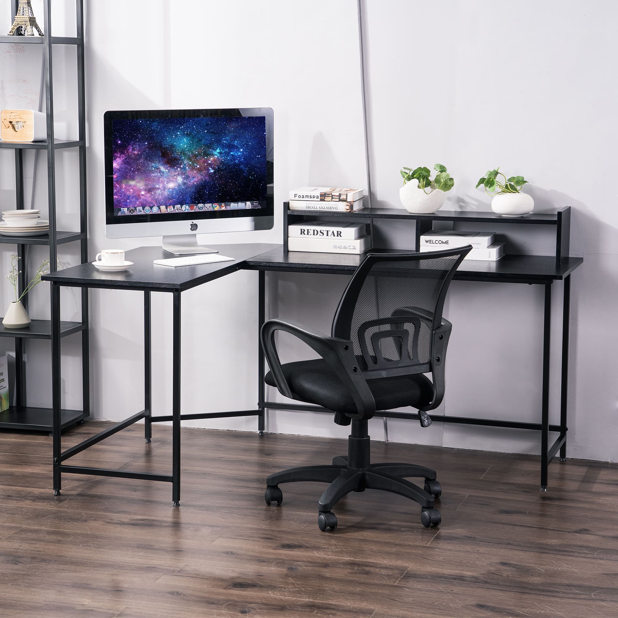Ivinta Modern L-Shaped Computer Office Desk, Gaming Corner Desk with Monitor Stand