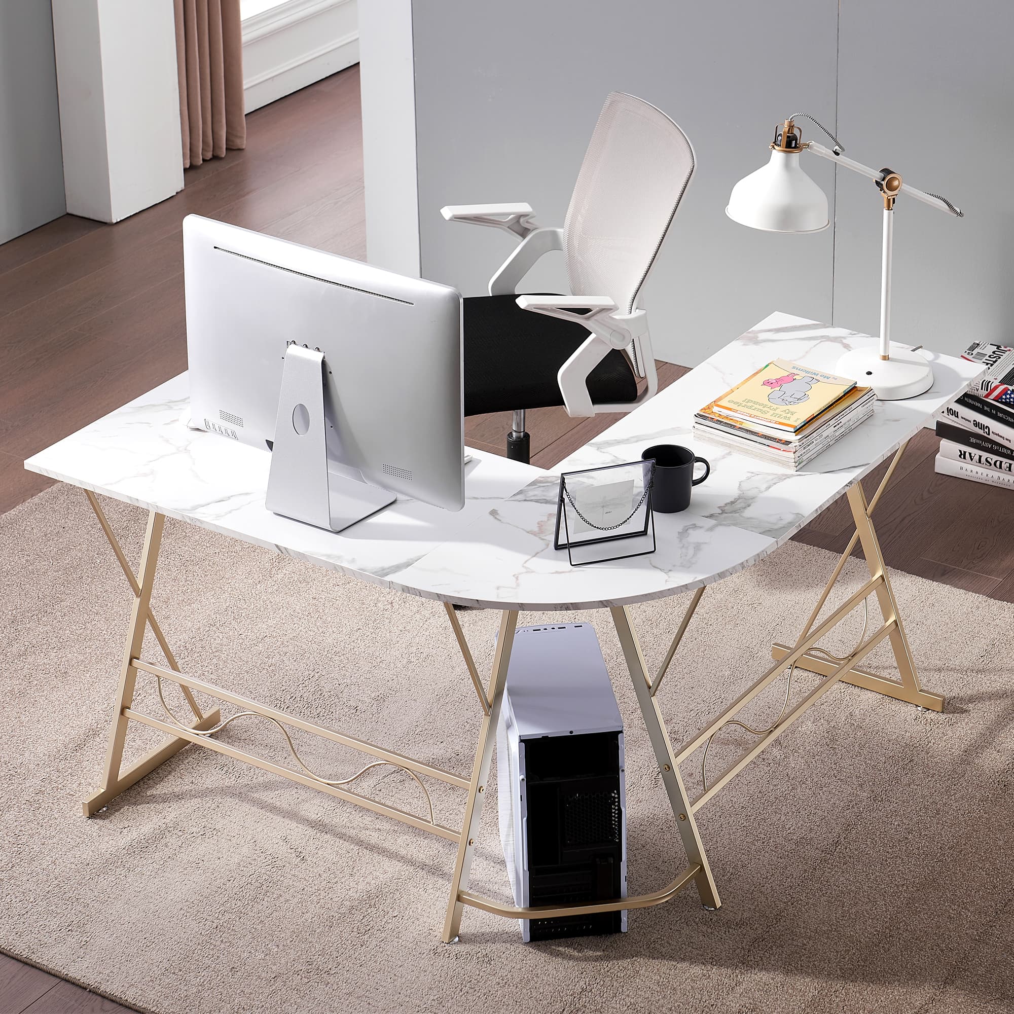 Ivinta L-Shaped Computer Corner Desk, 49.6 inch Gray Home Office Desk, Gray