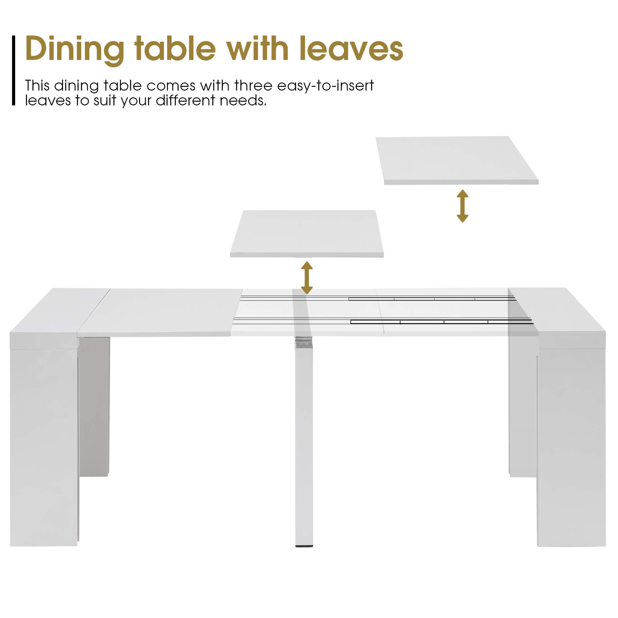 Ivinta Expandable Dining Table with Leaf, Rectangular White Wood Dining Table