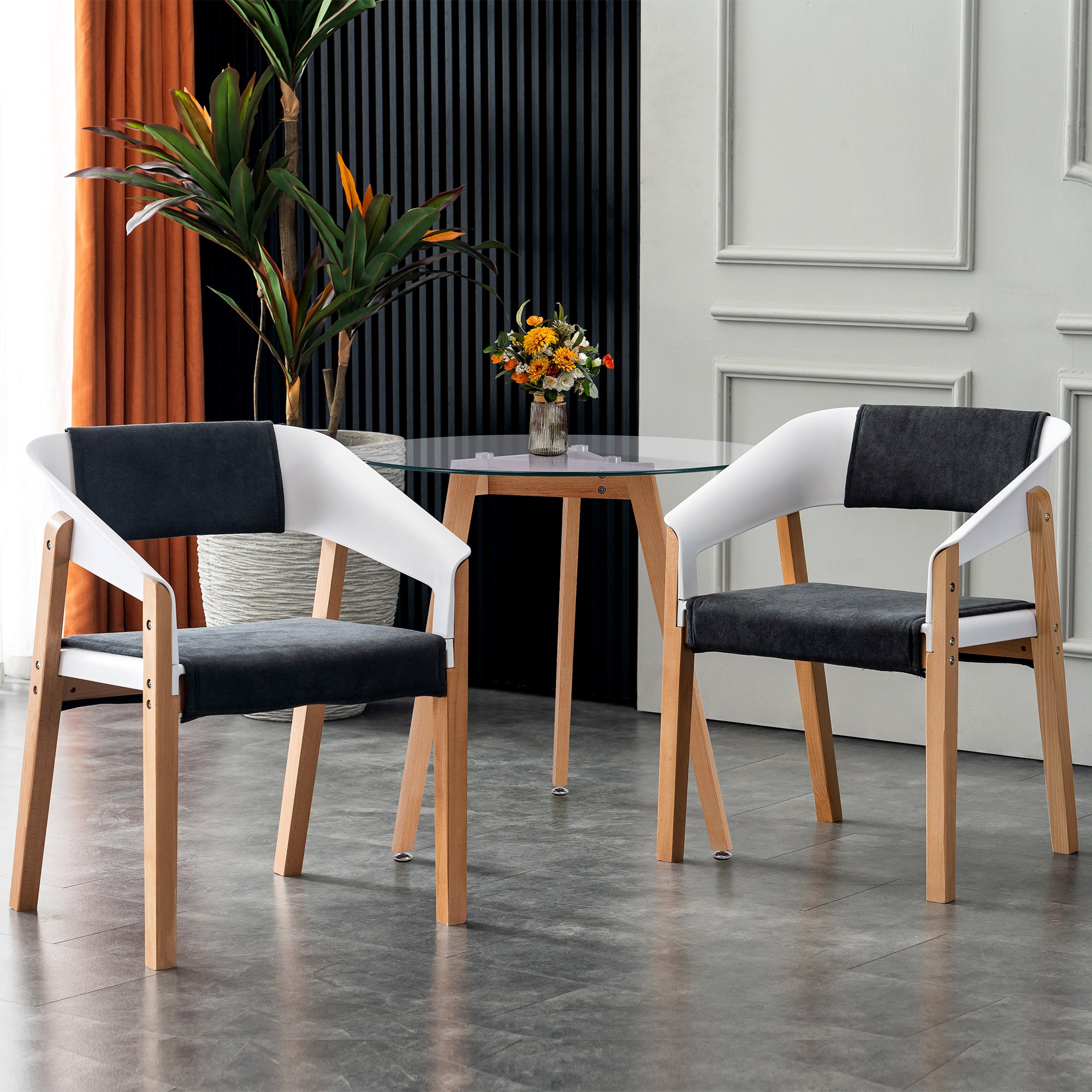 Ivinta Round Dining Table Set for 2, Modern Glass Table and Grey