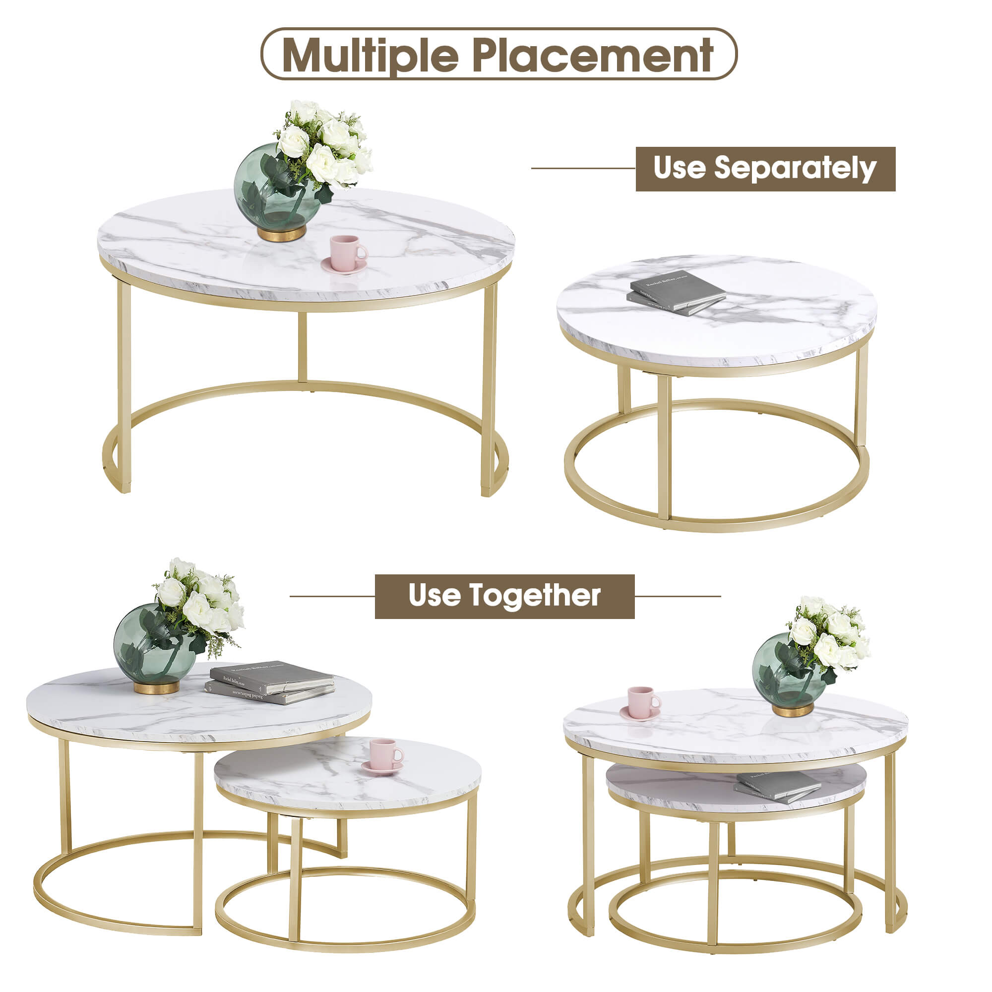 Ivinta Modern Round Nesting Coffee Table Sets, Tea Table for Living Room