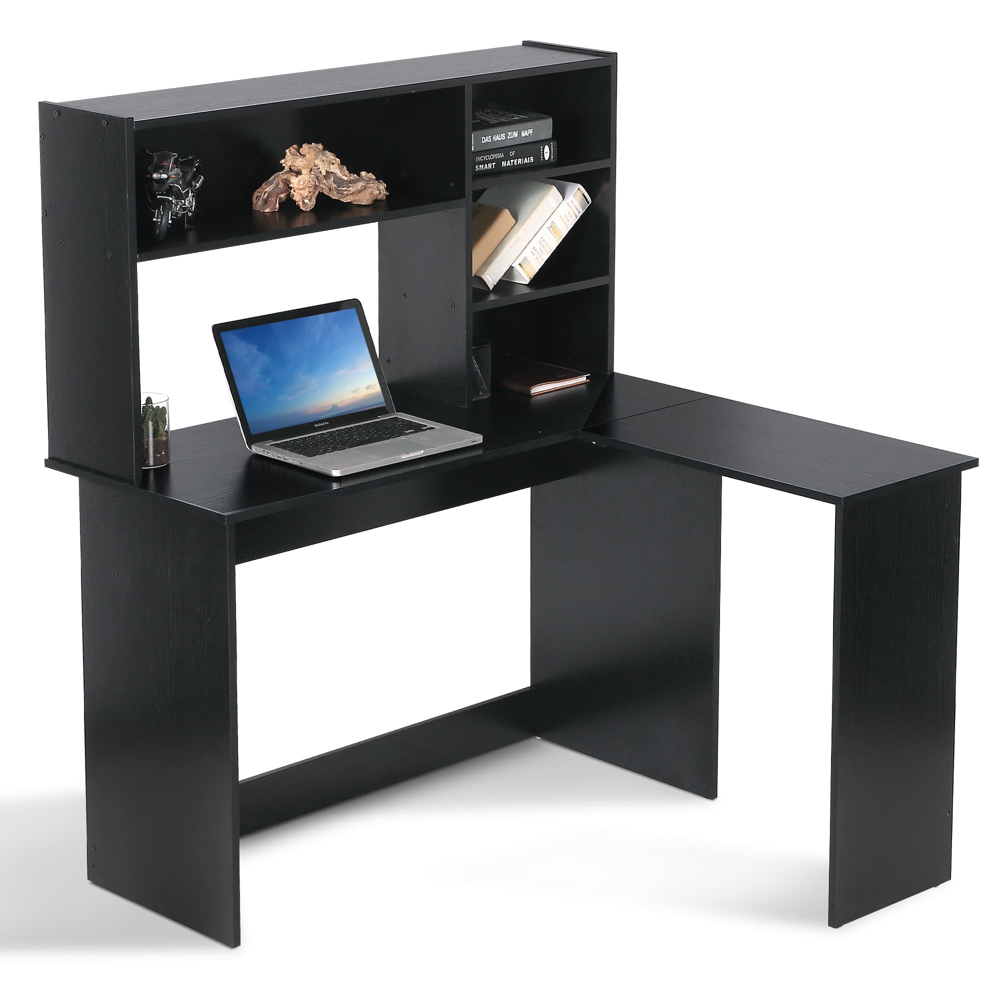 Ivinta Wood L Shaped Computer Desk with Hutch Modern Corner Gaming Desk