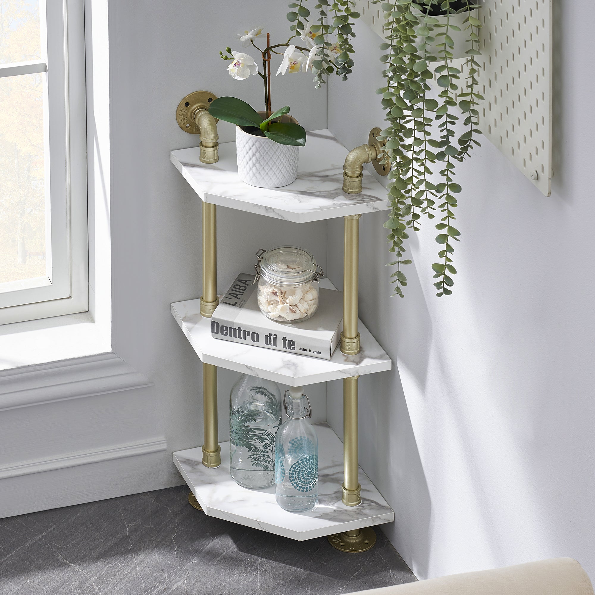 White Marble Corner Bath Shelf