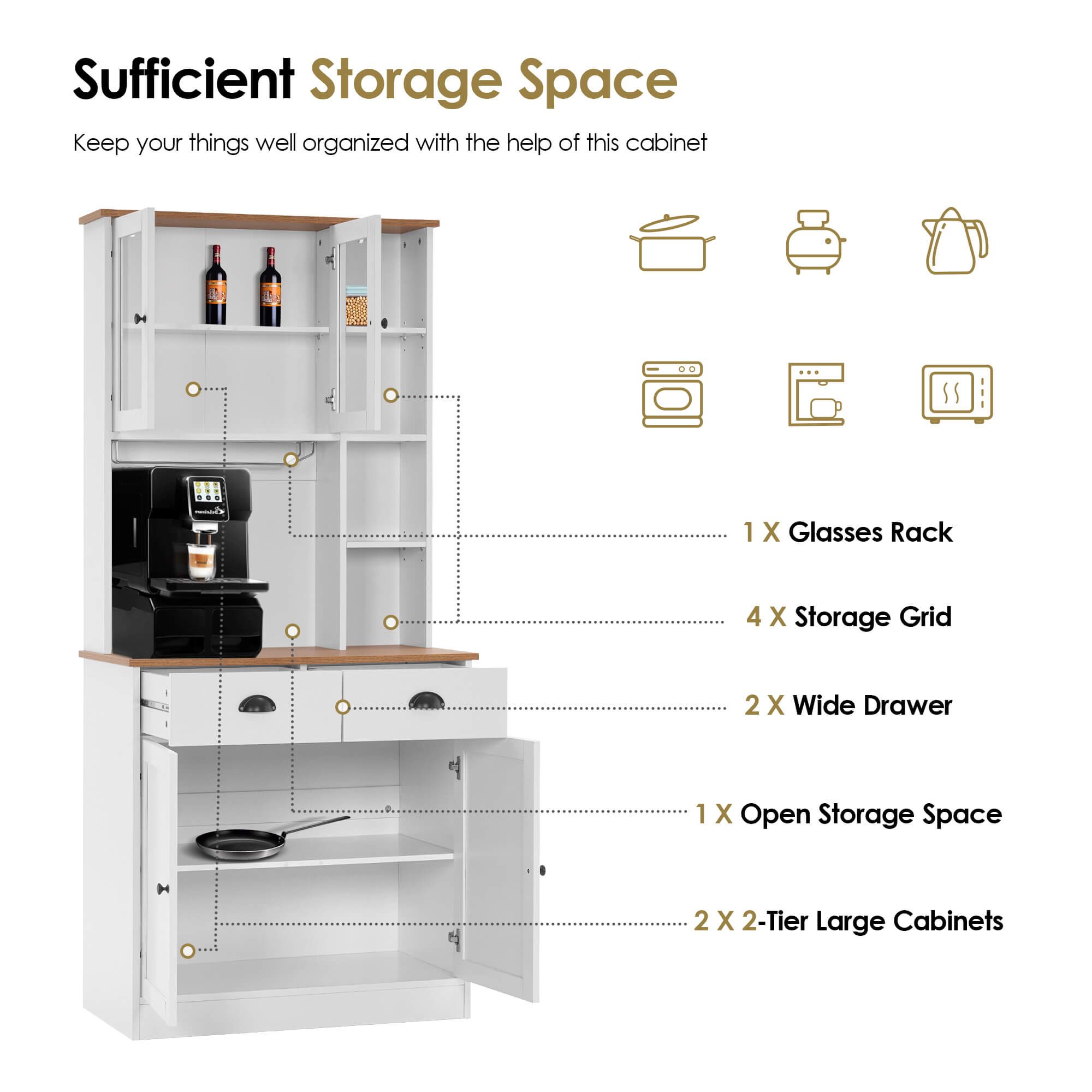 ivinta Pantry Storage Kitchen Cabinet, Tall Hutch Cabinet with Doors and Shelves