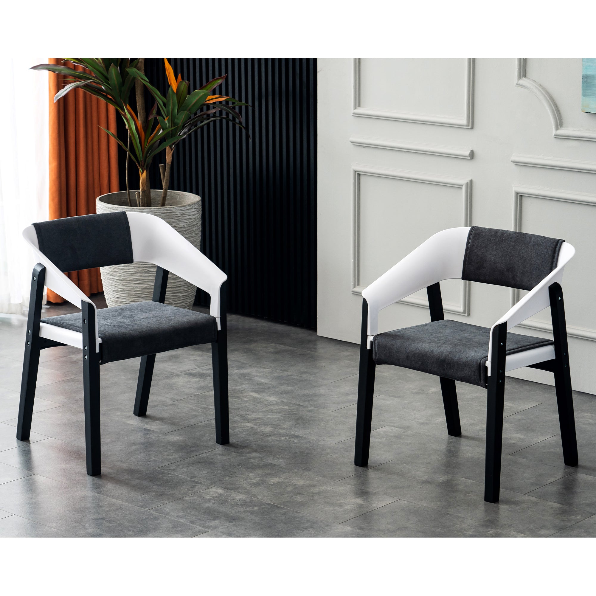 Ivinta Black Outdoor Dining Chair with Padded Cushion, Mid Century Modern Dining Chairs Set of 2,