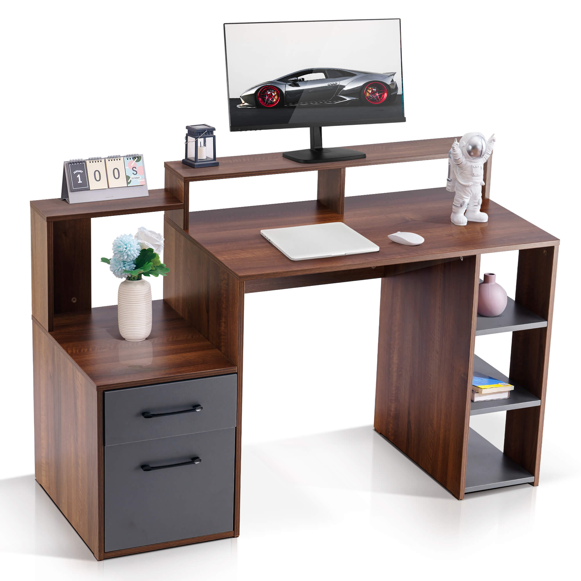 Ivinta Computer Desk with Shelves White Desk Office Desk with CPU Stand Vanity Desk with Storage Modern Gaming Desk Study Writing Laptop Table