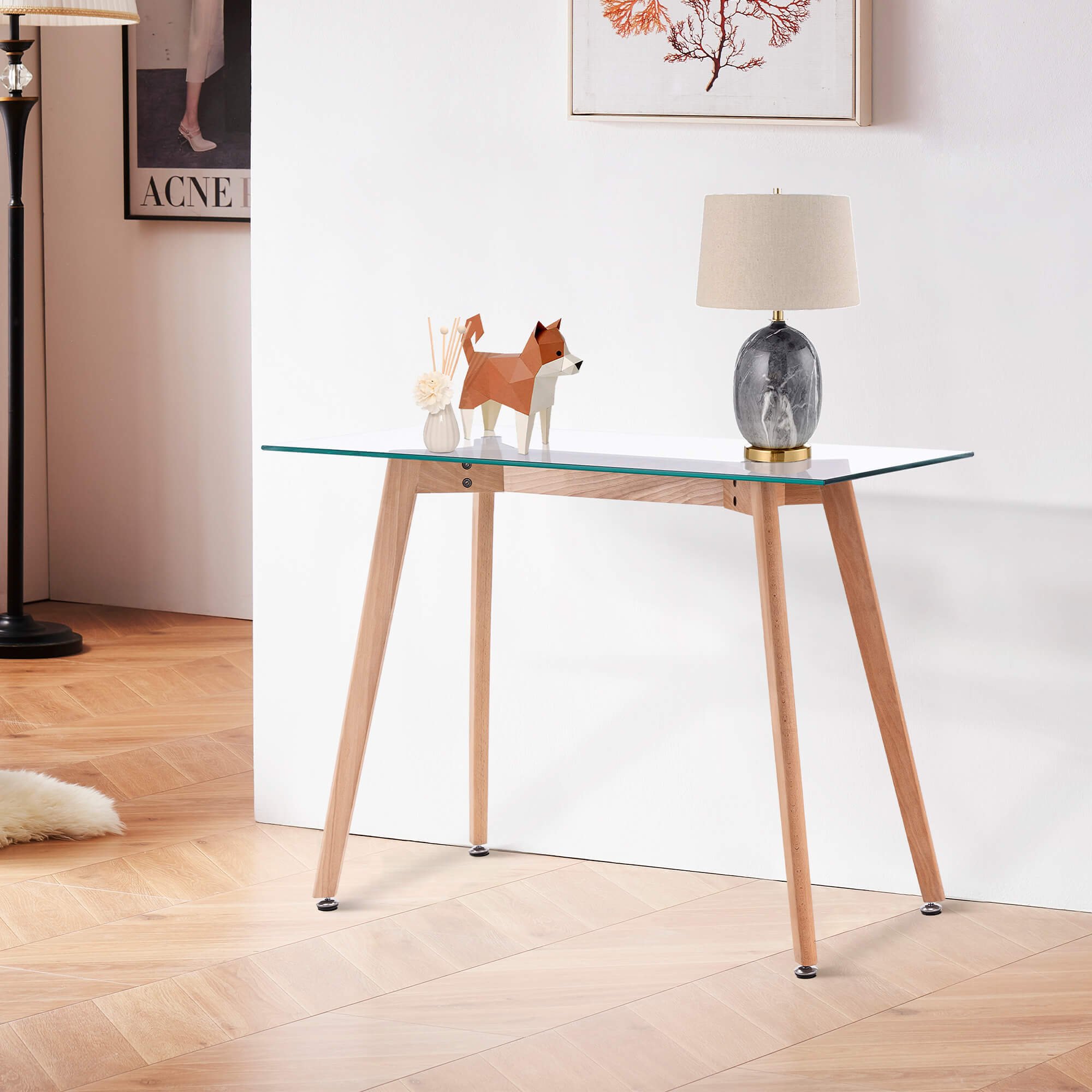 Ivinta Glass Console Table, Narrow Sofa Table for Small Space, Entryway Table for Hallway - Ivinta