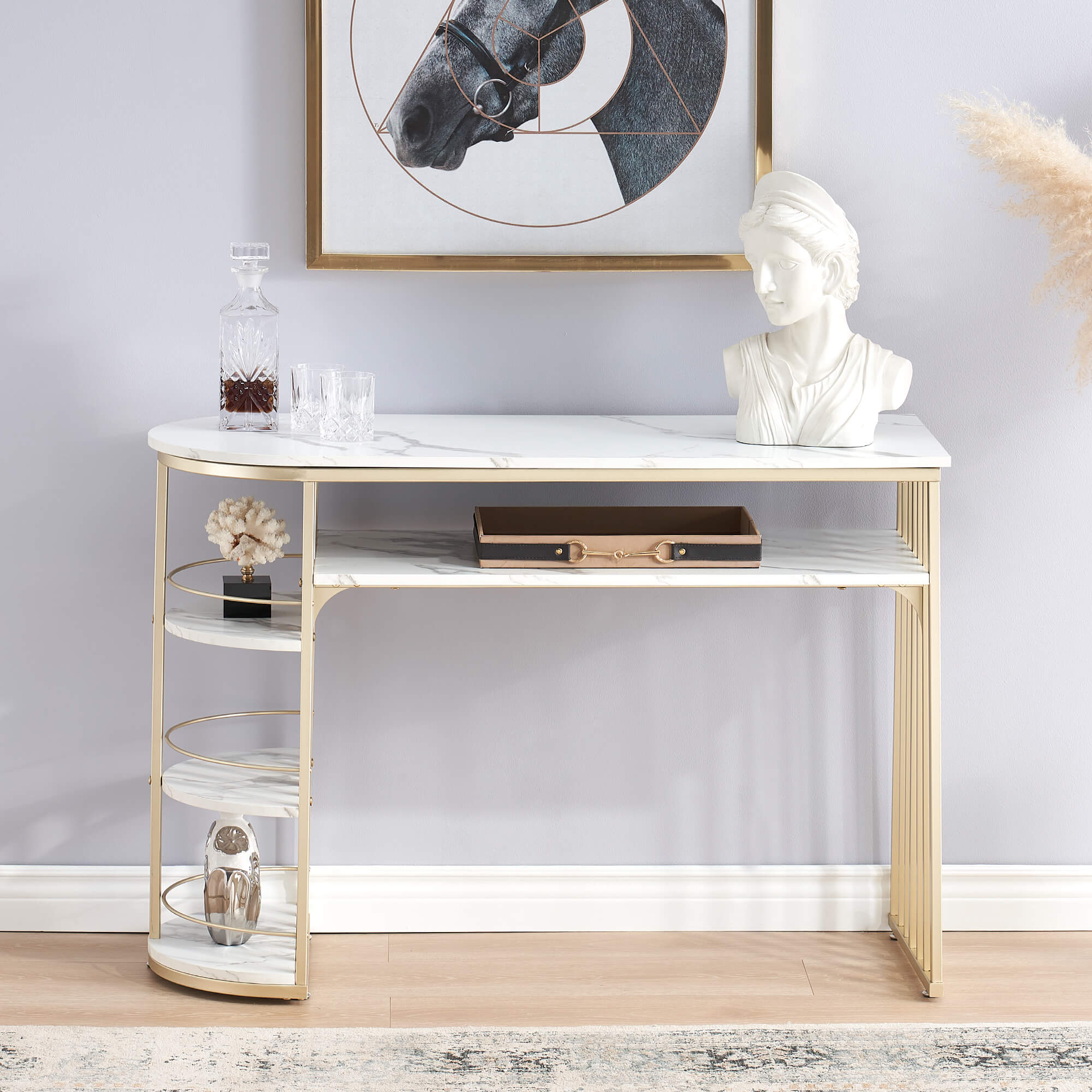 Ivinta Console Table for Entryway, Gold Entryway Table with Storage - Ivinta