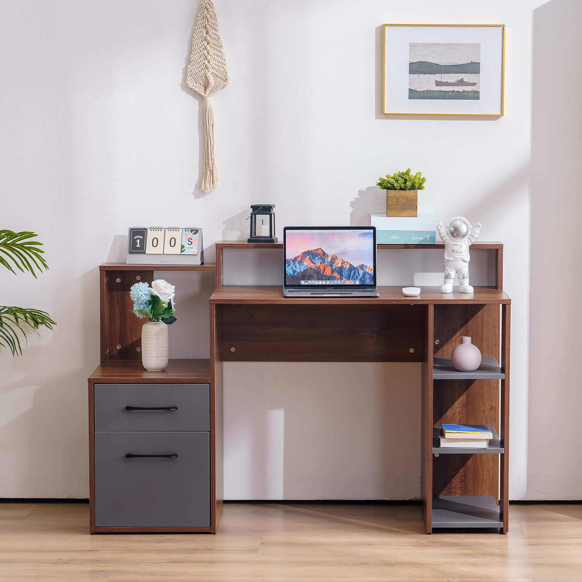 ivinta Computer Desk with Shelves, Office Desk for Living Room,Small Desk  with Storage Space, Home Office Desks, Vanity Desk with Gold Legs PC Laptop