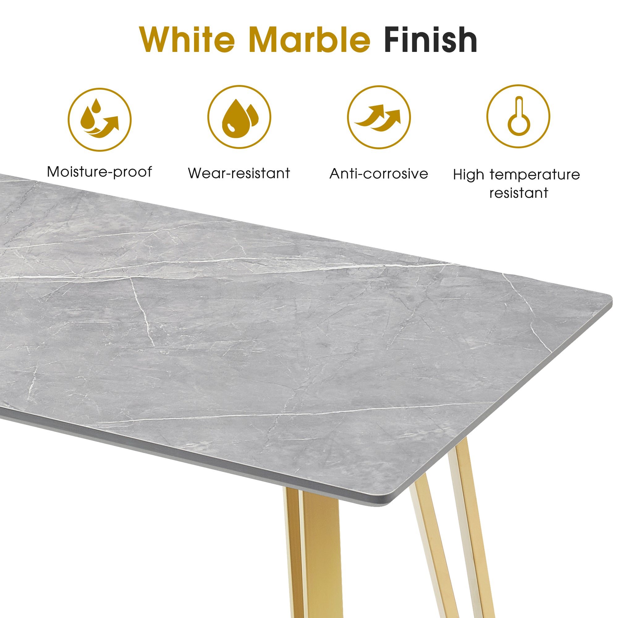 ivinta White Marble Dining Table, Modern Rectangle 55 inch Dining Room Table for 4/6