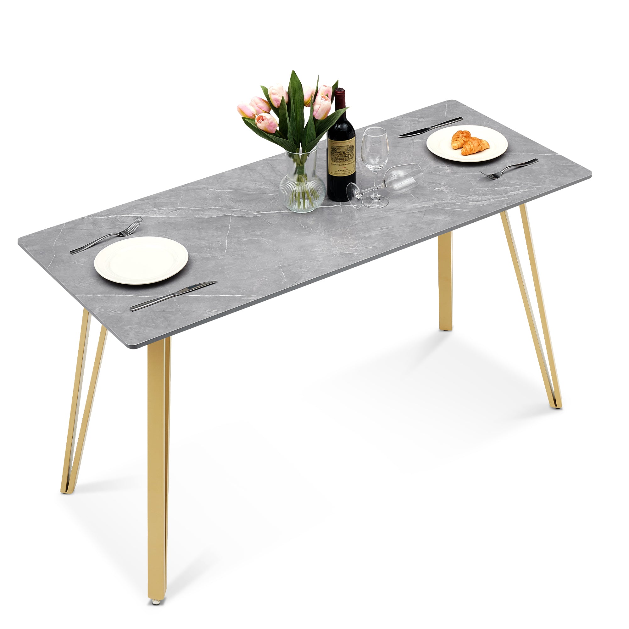 ivinta White Marble Dining Table, Modern Rectangle 55 inch Dining Room Table for 4/6