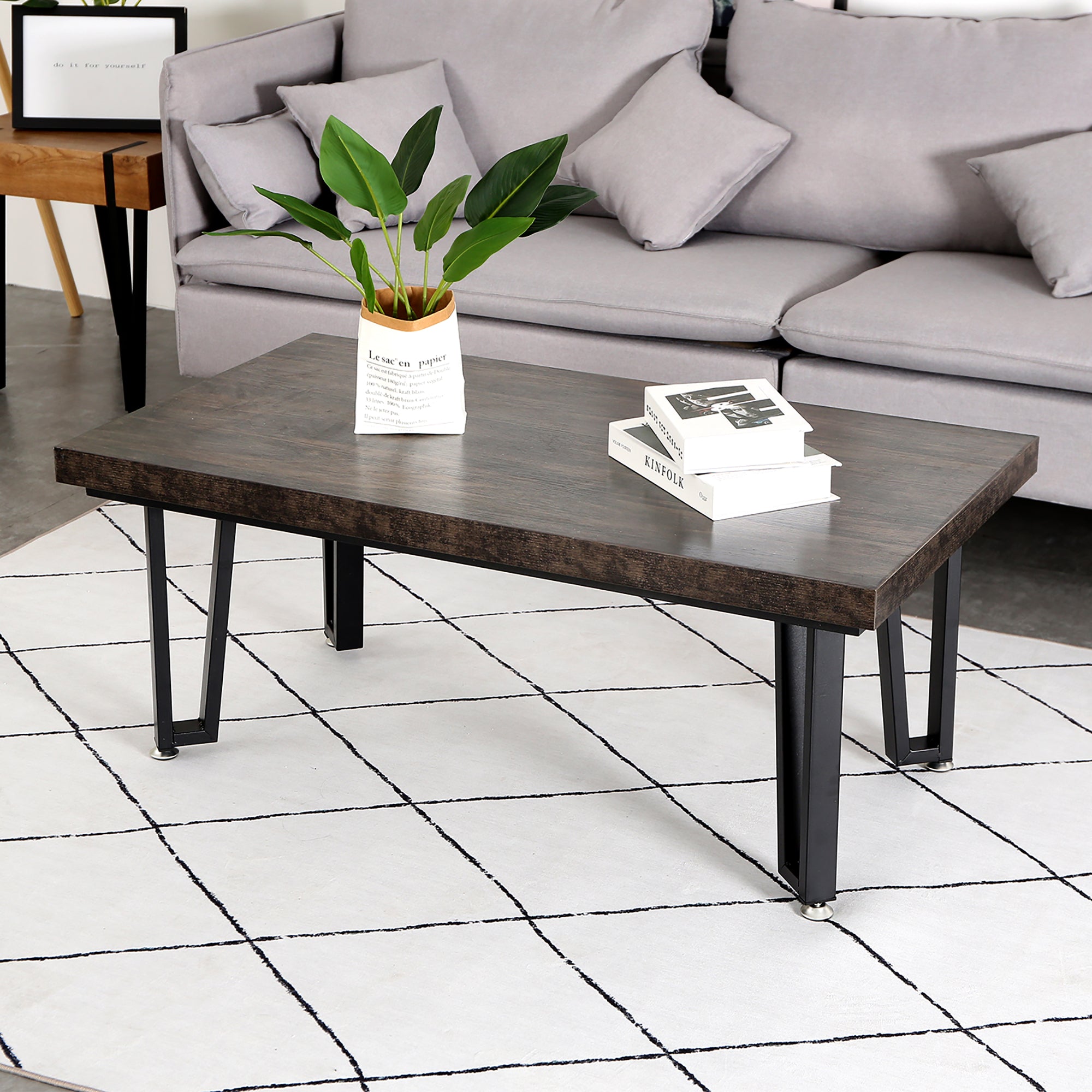 Ivinta Industrial Unique Rectangular Coffee Table for Living Room