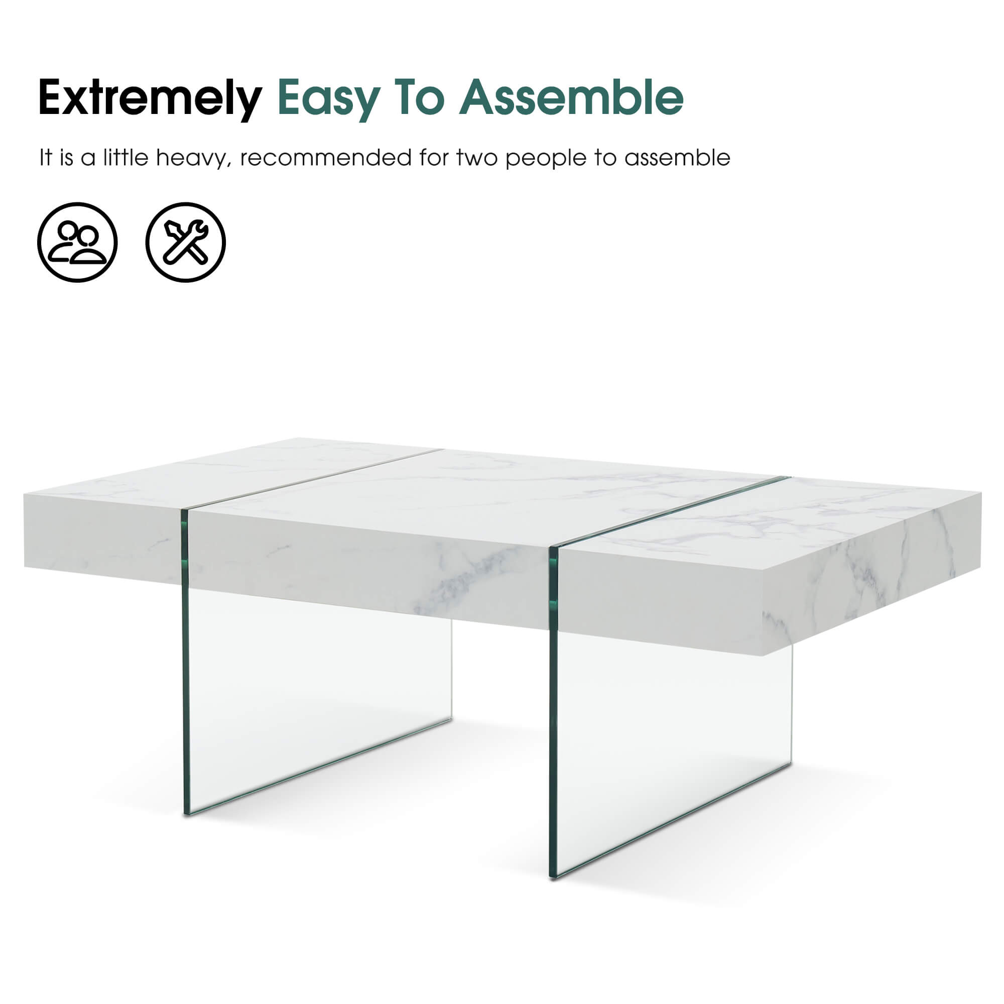 ivinta Rectangle Coffee Table, White High Gloss Coffee Table with Tempered Glass Legs
