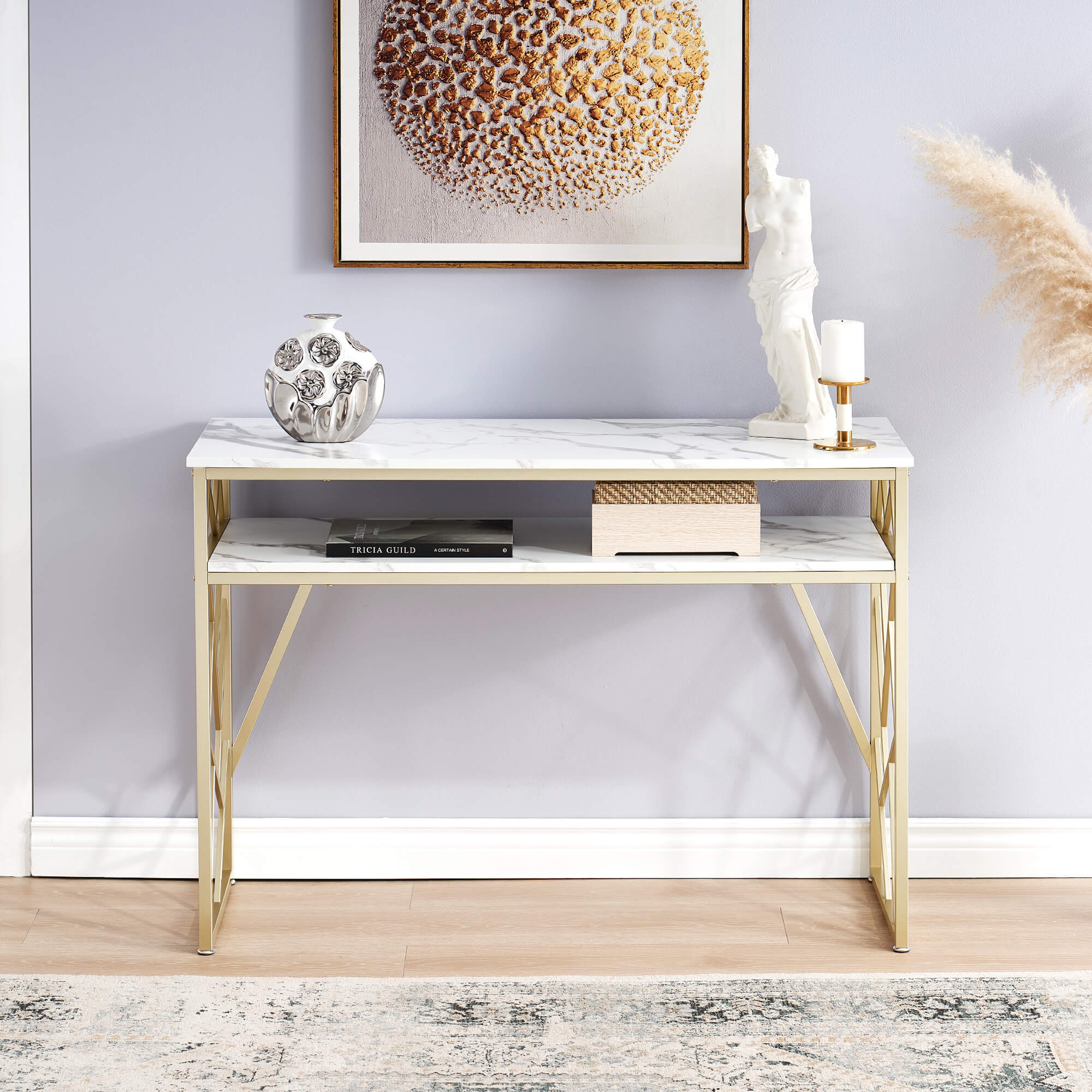 Ivinta Narrow Console Table with Storage, Modern Sofa Table for Living Room