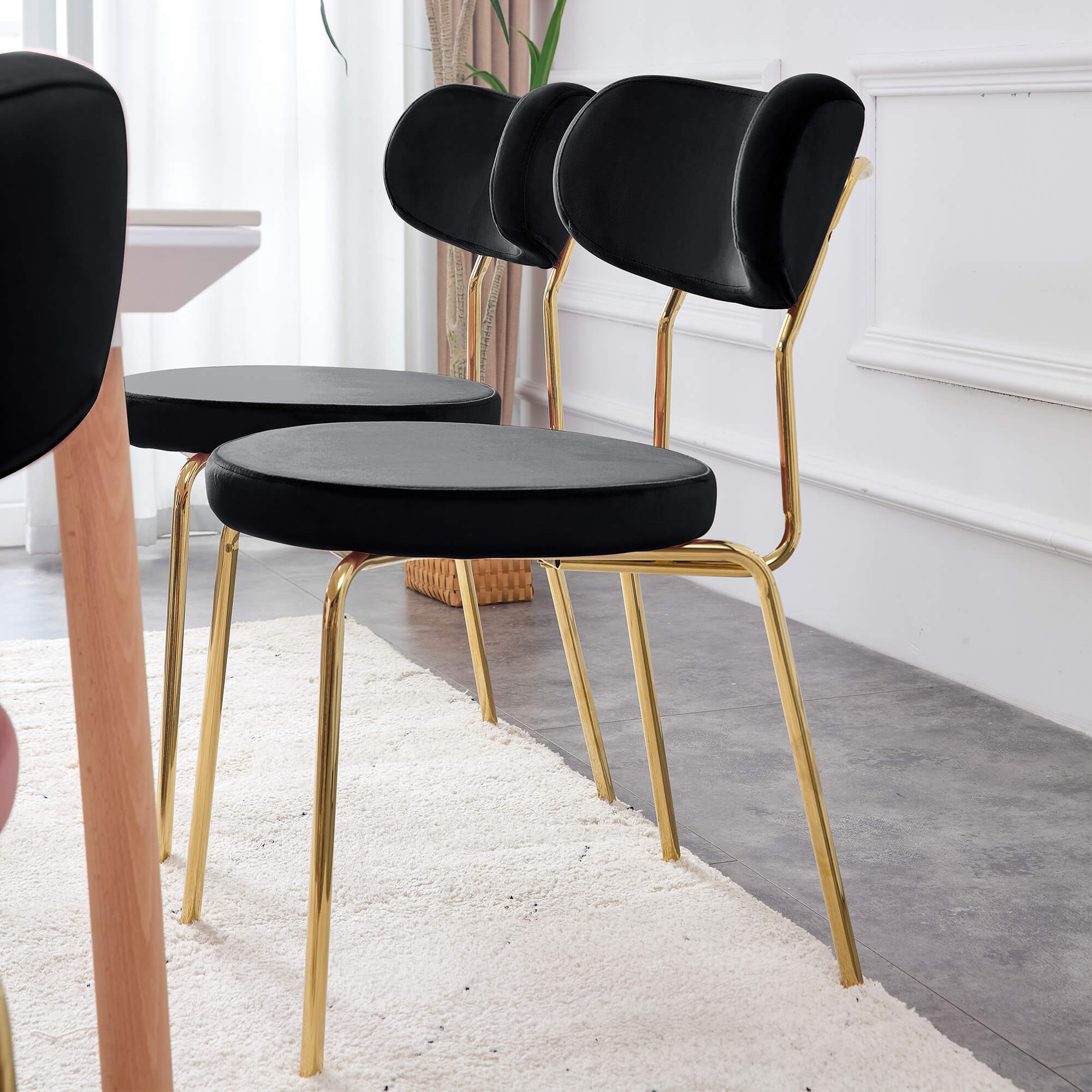 Ivinta Dining Chair Set of 4, Modern Black Velvet Chairs with Golden Legs, Mid Century Side Chairs for Dining Room