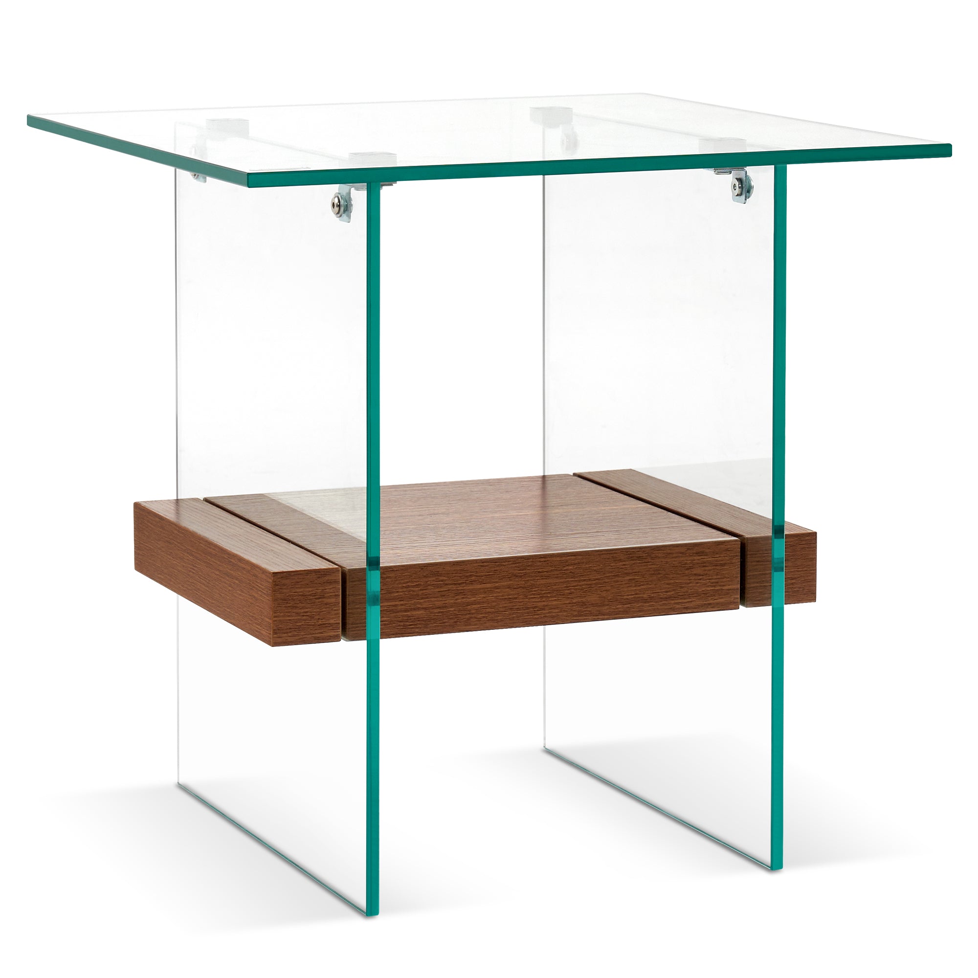 ivinta Modern Glass End Table, Small Side Table for Living Room, Narrow Accent Table for Small Spaces, Clear Couch Sofa Table with Wood Storage Shelf