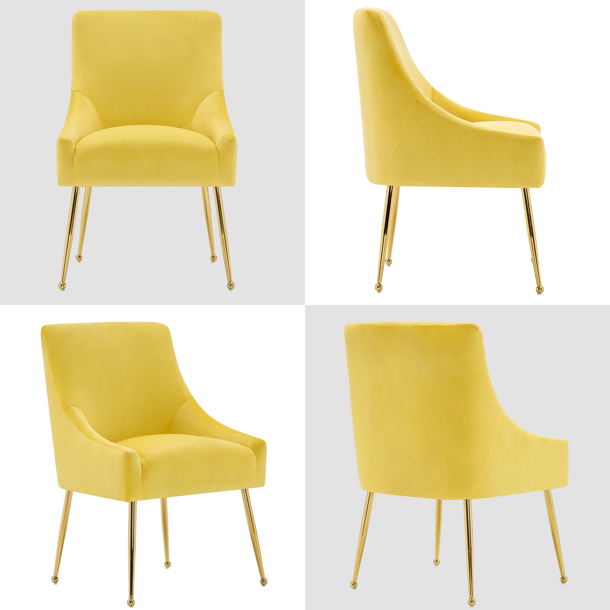 ivinta Modern Dining Chair Set of 2, Yellow Velvet Upholstered Dining Chair with Gold Legs