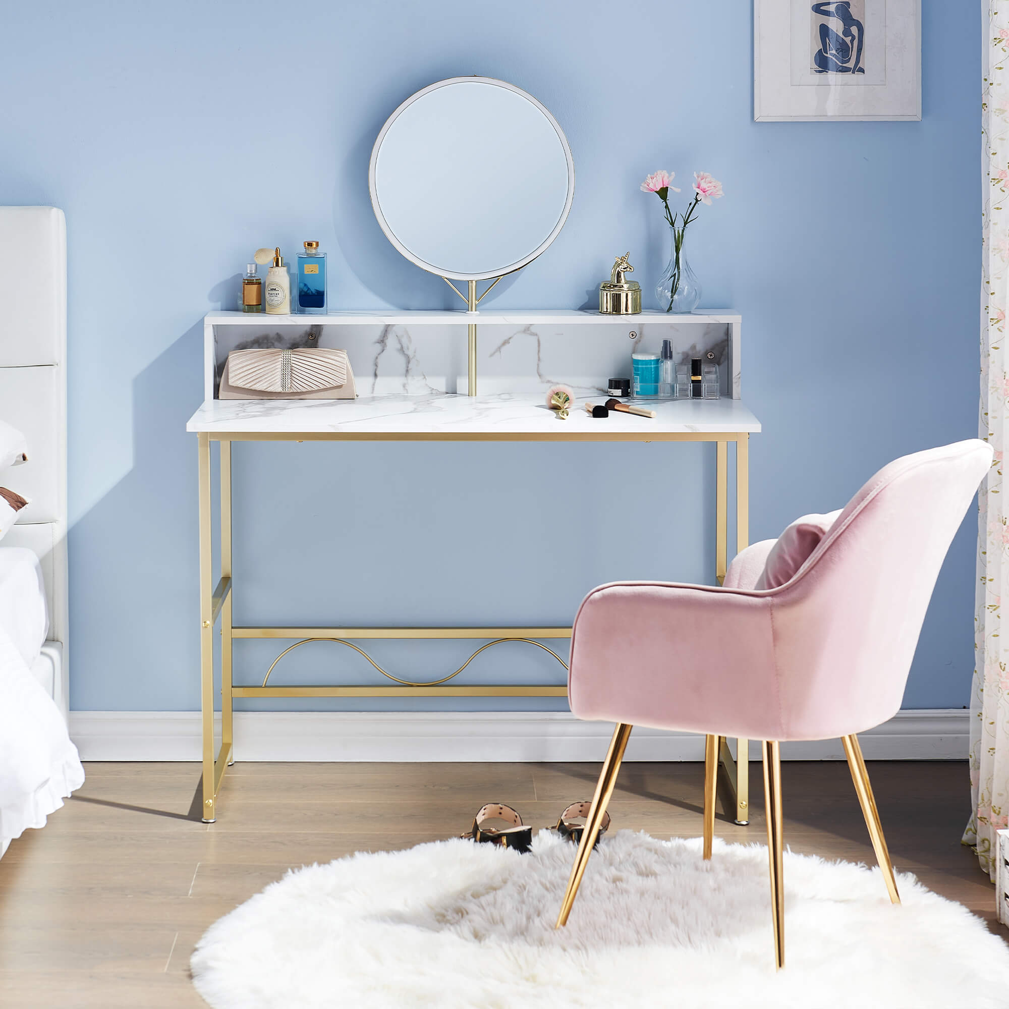 ivinta Makeup Vanity with Mirror, Small Vanity Desk for Bedroom, Dress –  Ivinta