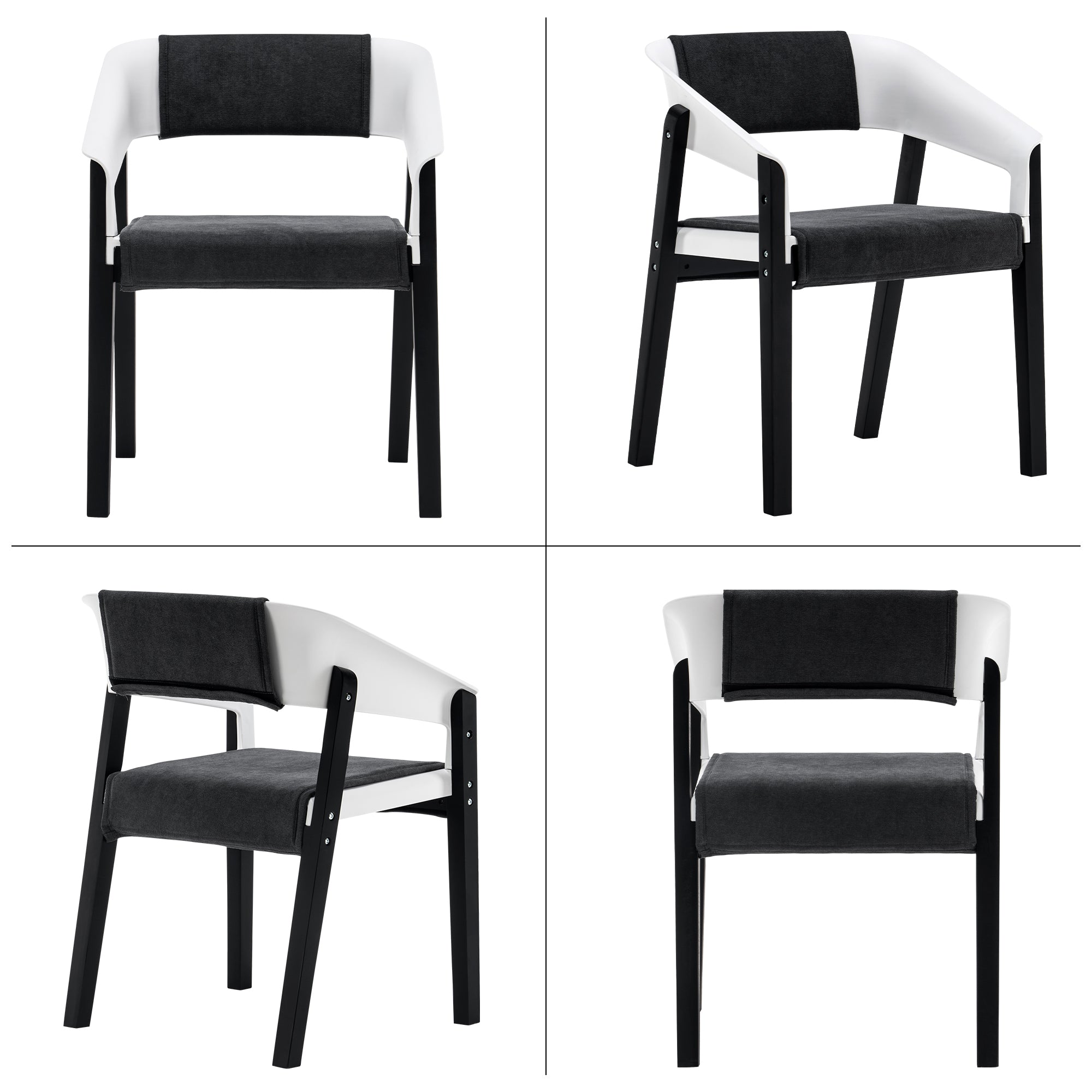 Ivinta Black Outdoor Dining Chair with Padded Cushion, Mid Century Modern Dining Chairs Set of 2,