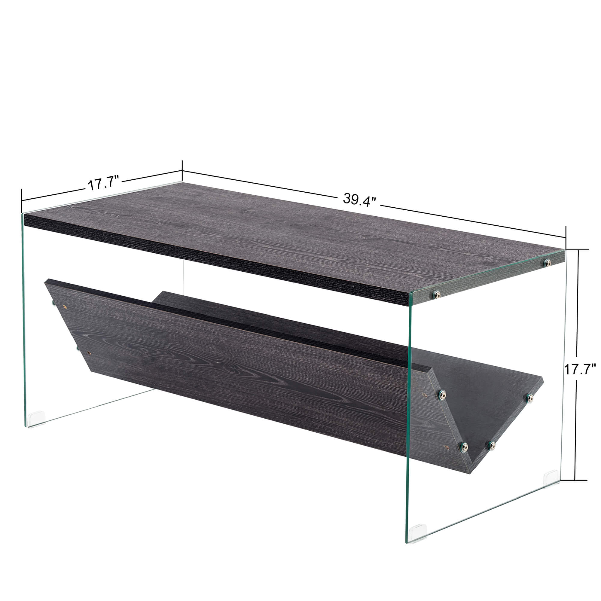 Ivinta Modern Glass Coffee Table，Small Cocktail Table with Storage Shelf - Ivinta